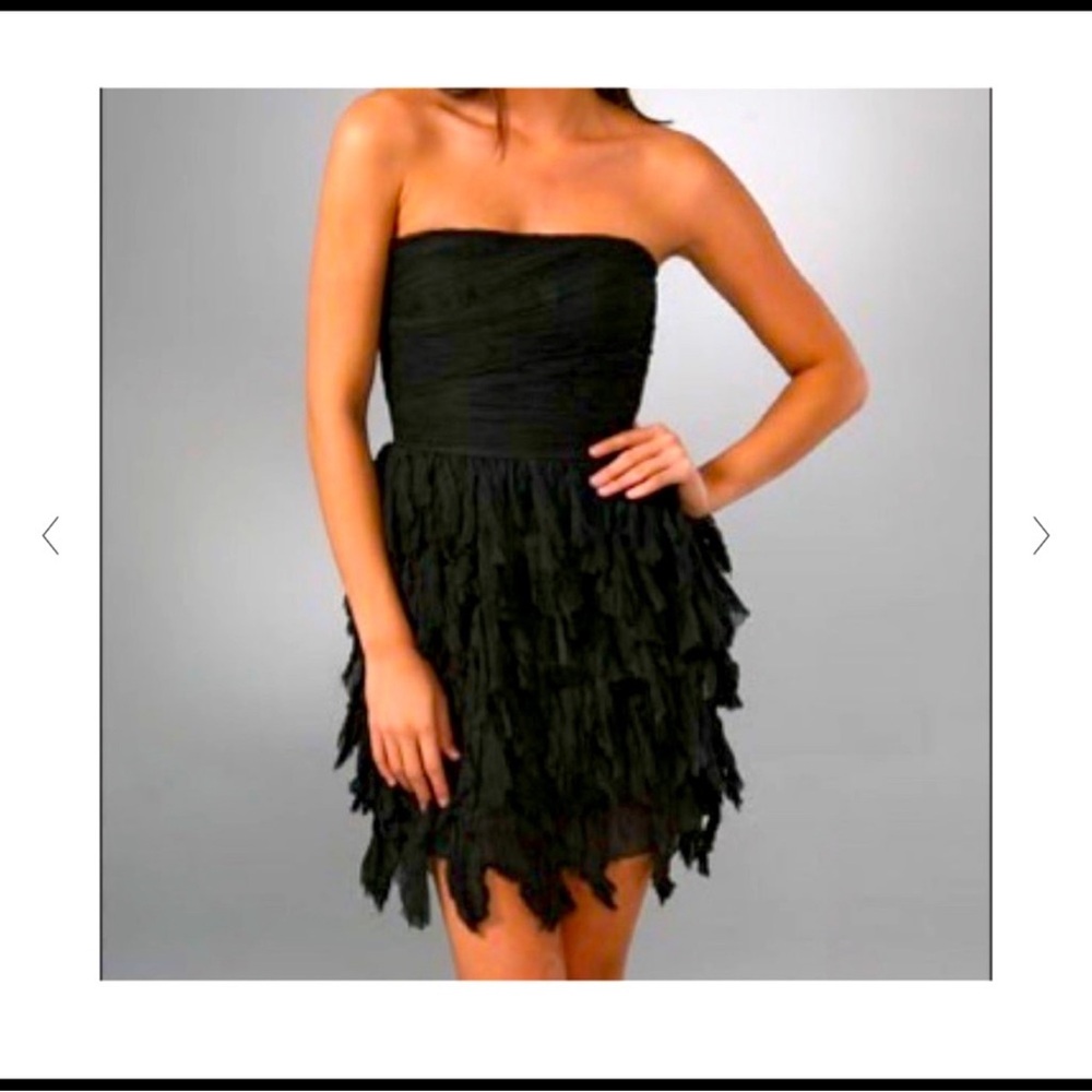 Elizabeth and James Silk Chiffon Black Strapless Foliage Dress Size 2 Cocktail - Picture 14 of 15